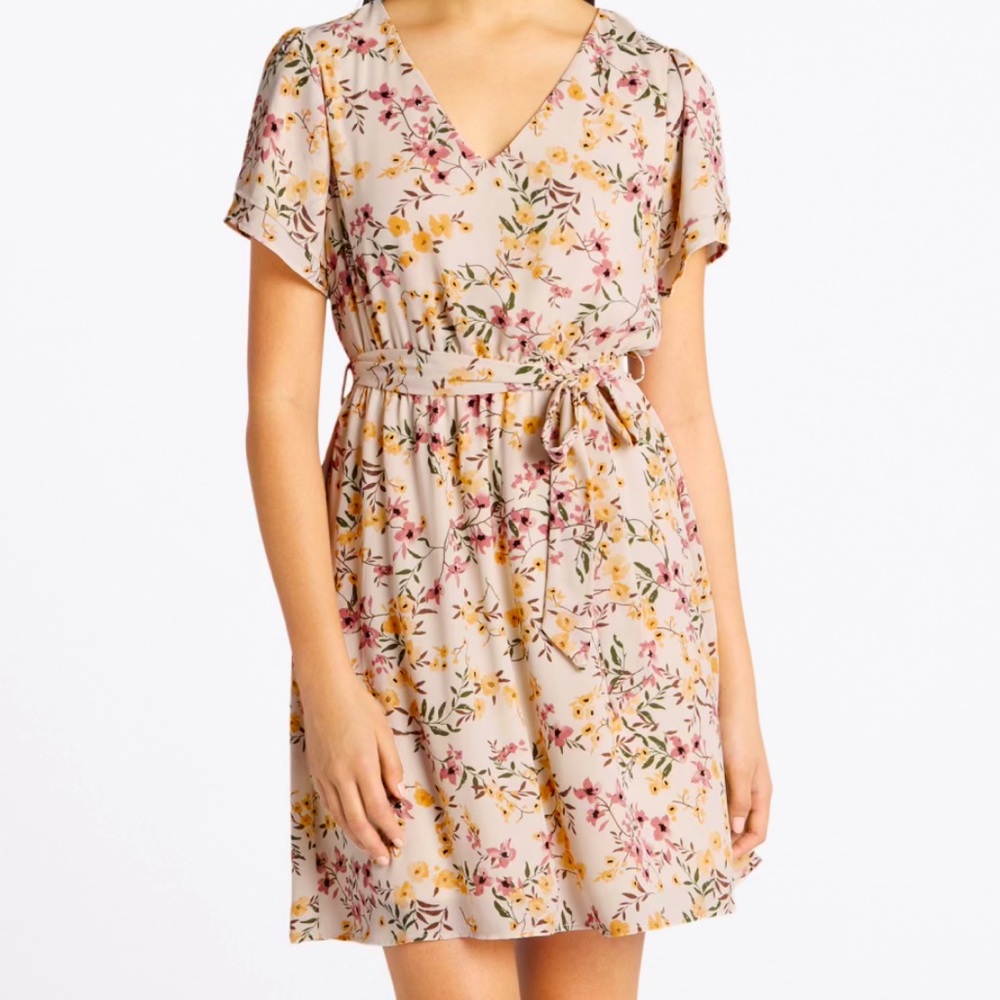 Kaileigh Iris Floral Tie Front Dress (Size L)